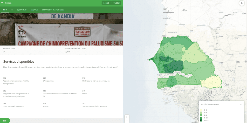 Map of the availability of family planning services in Senegal - Project in partnership with IPPF funding by the She Decides Fund