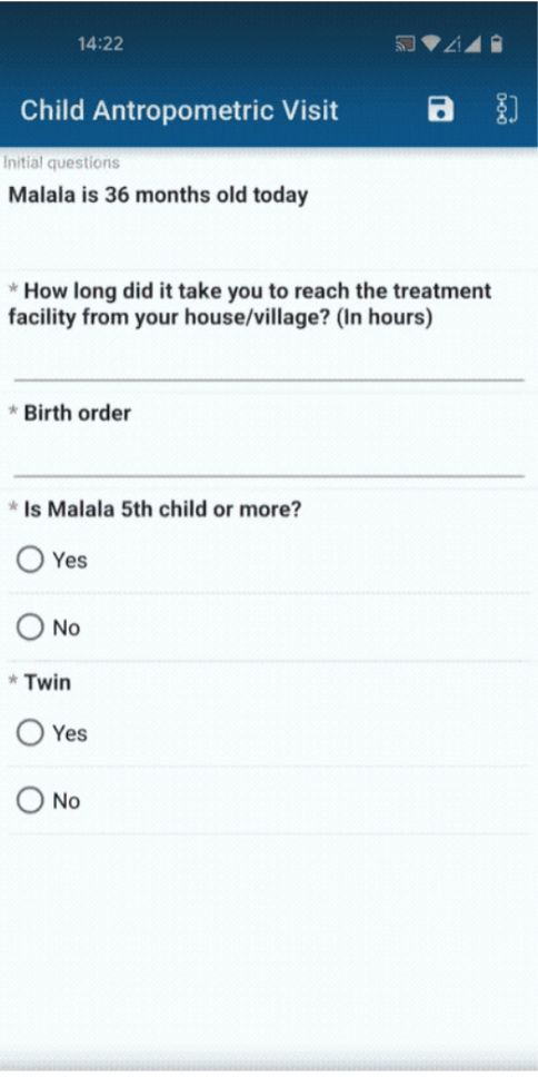 Screens of the beneficiary tracking application for malnutrition cases on IASO - Project in partnership with the World Food Program